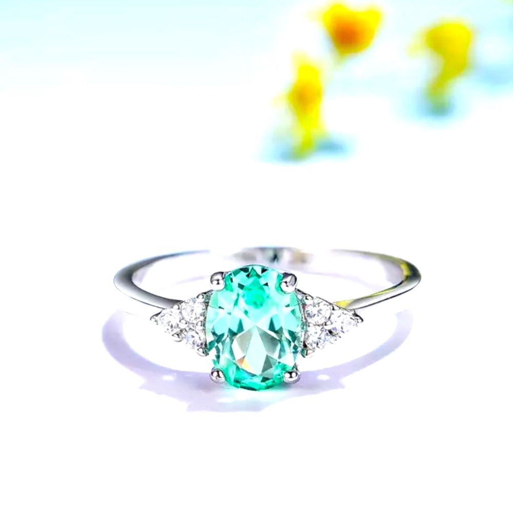 Woman’s .925 Silver Blush Green Emerald Birthstone Engagement Ring